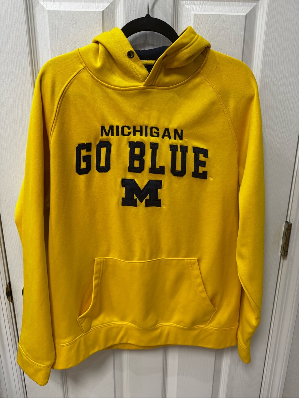 Colosseum Michigan Go Blue Crewneck Hoodie in Yellow with Navy Lettering